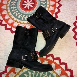Black leather studded boots